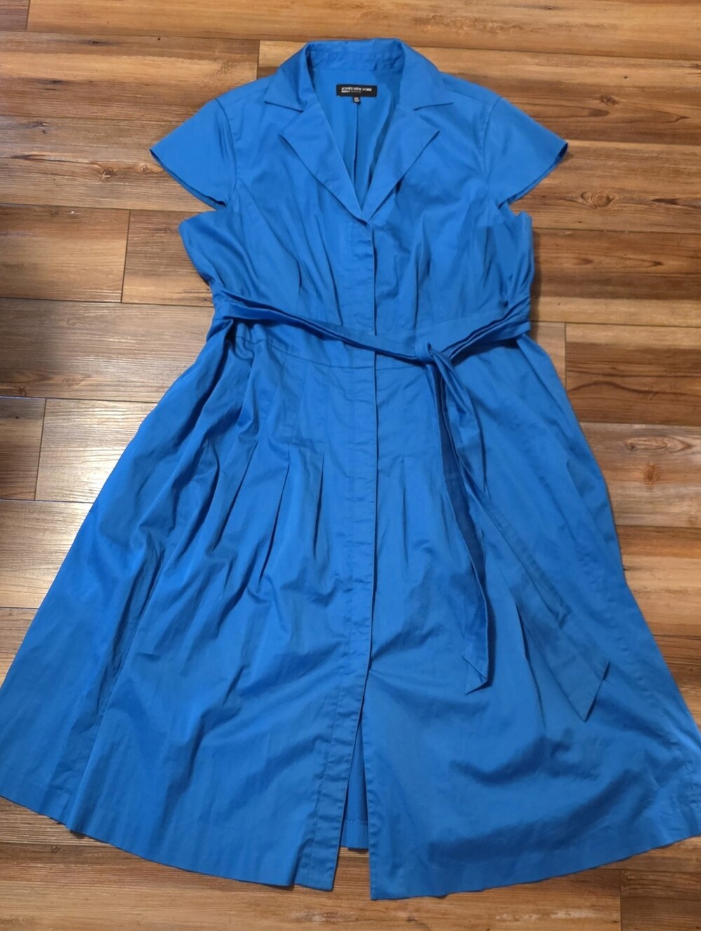 Jones New York Vtg 90s Blue Cotton Midi Shirtdress Pockets Button Front 18W